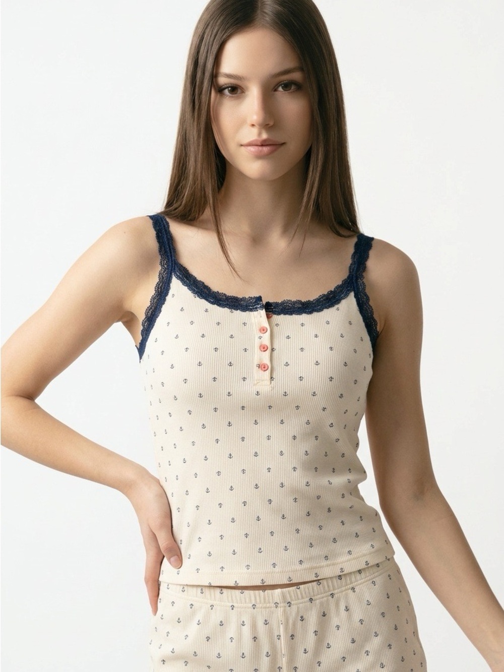 Women's Cream Lace-Trim Ribbed Tank  Top